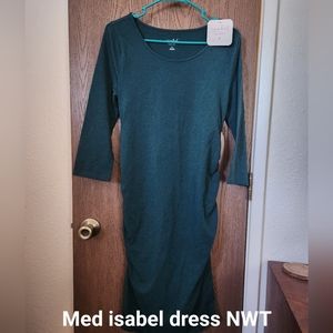 Isabel Maternity Dark Teal Ruched 3/4 Sleeve Dress